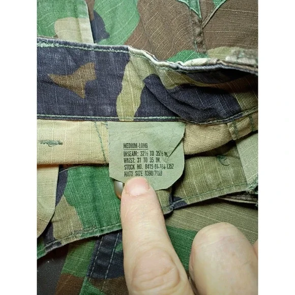 BDU Cargo Pants Men M Long 34x32 Woodland Camo Combat Double Knee Ripstop Hiking - Picture 2 of 8